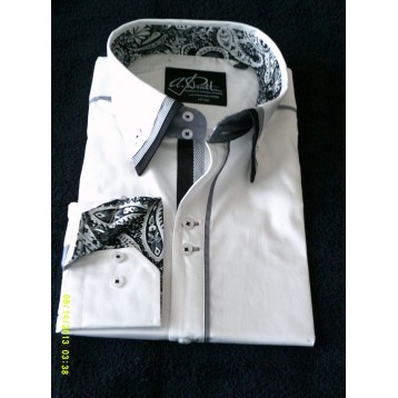 White Shirt with Black and White Triple Collar and Black and White Paisley Trim