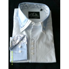 Baby Blue Fine Striped Shirt with Baby Blue and White Triple Collar