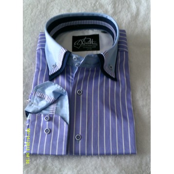 Purple Striped Shirt with Purple, Navy Blue and Purple Striped Print Triple Collar