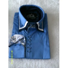 Baby Blue Shirt with Baby Blue, White and Navy Blue Triple Collar and Blues Paisley Trim