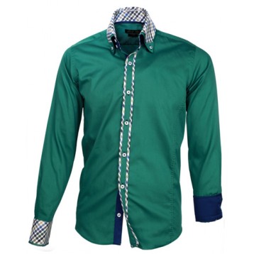 Green Shirt with Blue Plaid Double Collar