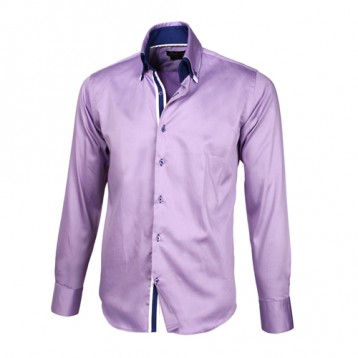Light Purple Sateen Shirt With Navy Blue & Light Purple Double Collar