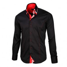Black Shirt with Red and White Triple Collar