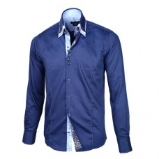 Blue Shirt with Baby Blue & White Triple Collar