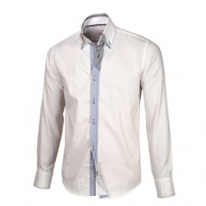 White with Blue Trim Shirt With Black Plaid & White Double Collar