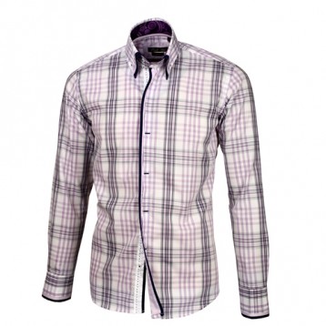 Pink, Black & White Plaid Shirt with Black, white & Pink Plaid Double Collar
