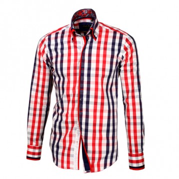 Red, White & Blue Striped Shirt With Red & Blue Double Collar