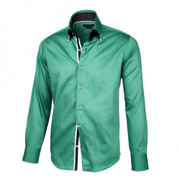 Emerald Green Sateen Shirt With Black & White Double Collar