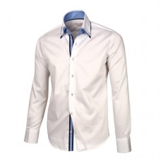White Sateen Shirt With Baby Blue & White Double Collar