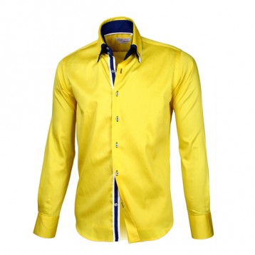 Yellow Shirt With Blue & White Double Collar