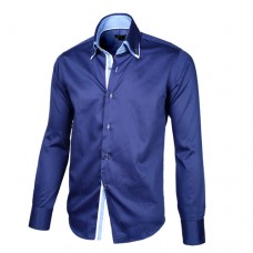 Blue Sateen Shirt With Baby Blue & White Double Collar